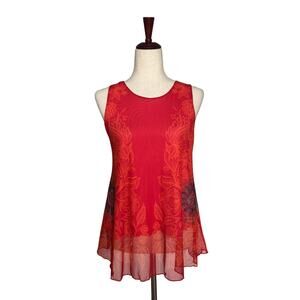 Vtg Y2K 90s Desigual Sheer Layered Tank Tunic Womens S Phoebe Buffay Boho Red